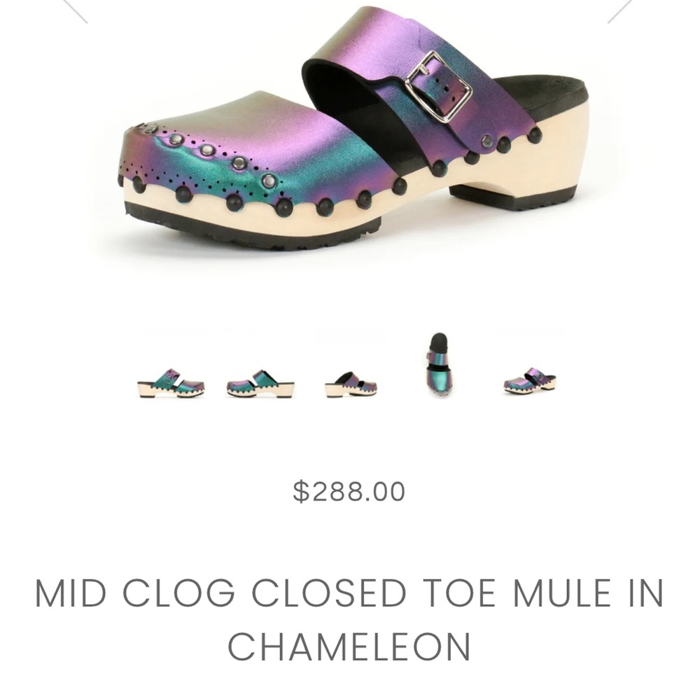 Mohop MID CLOG CLOSED TOE MULE IN CHAMELEON iridescent fits 8 or 8.5 - Picture 2 of 13